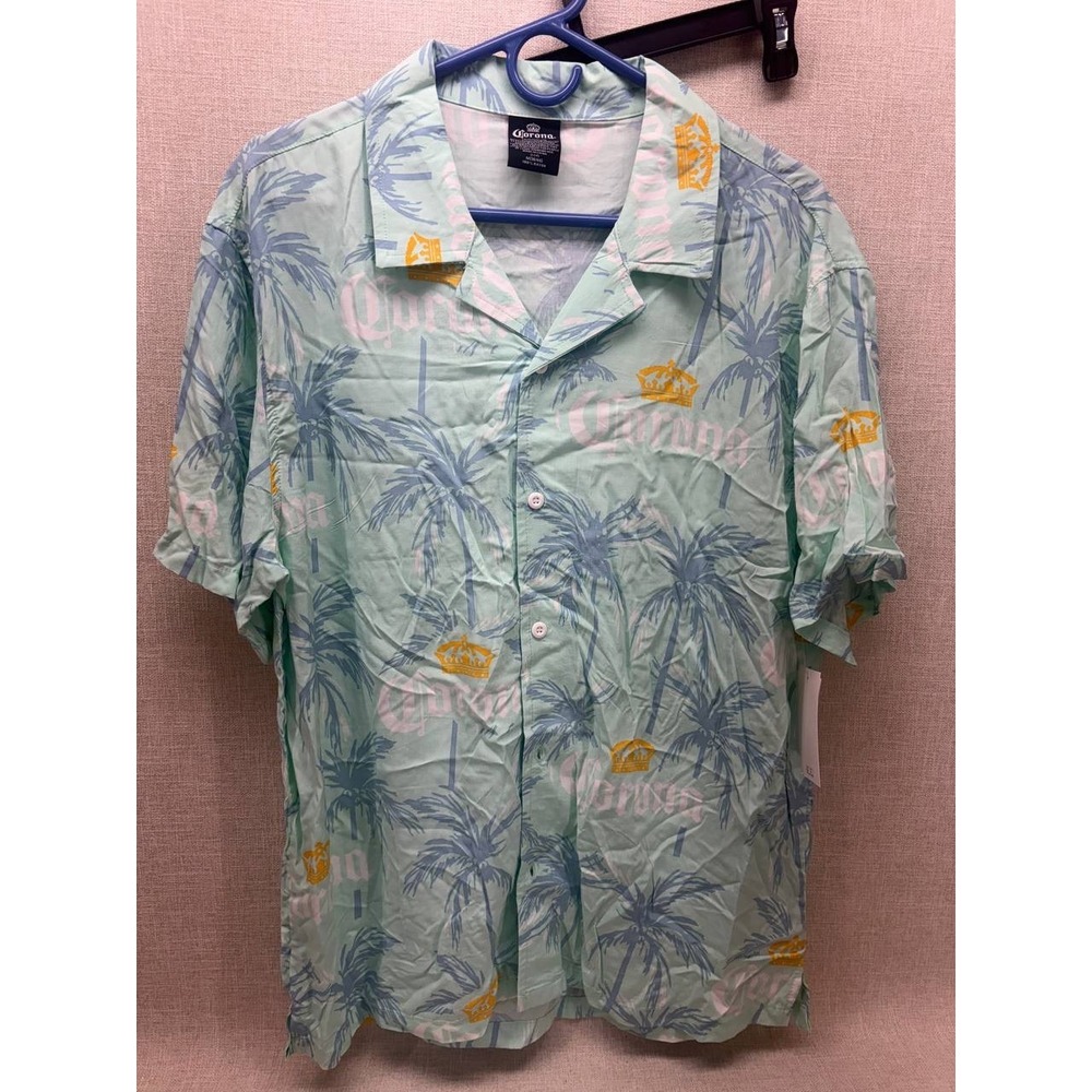 Corona Extra Mens Tropical Palm‎ Tree Button Down Shirt Size M Green NWT Rayon
